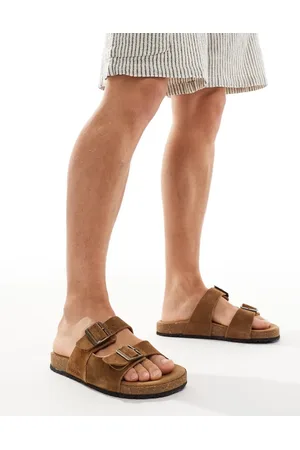 JACK & JONES – Wildleder-Sandalen in Hellbraun mit zwei Riemen