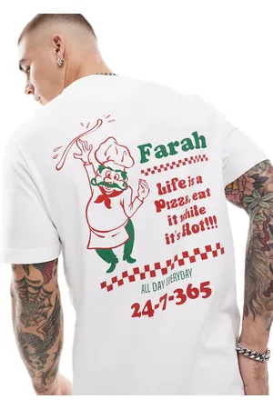 Farah – Powis – T-Shirt in mit Pizzeria-Print auf Brust und Rücken
