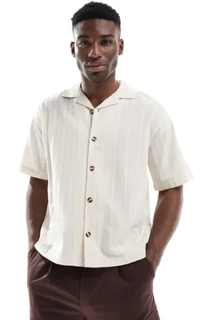 Pull&Bear – Hemd in Ecru mit Strukturstreifen