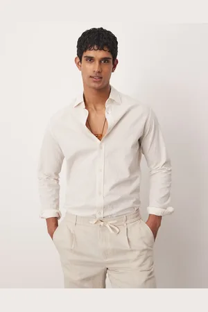 MANGO – Langärmliges, gestreiftes Seersucker-Hemd in Beige und