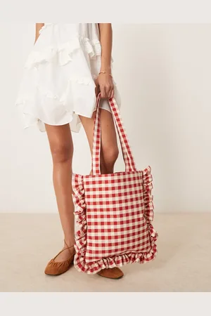 My Accessories – Tragetasche in und Weiß mit Vichy-Karos und Rüschen