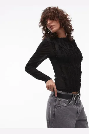 Topshop – Langärmliges, transparentes Oberteil in mit Rüschen