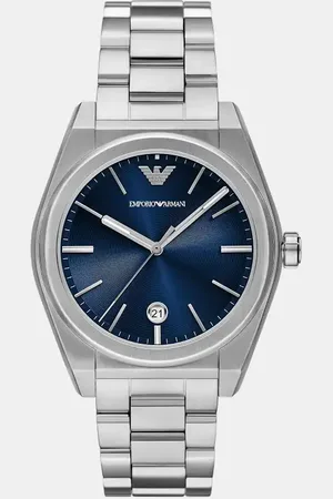 Emporio Armani – Silberfarbene Armbanduhr aus Edelstahl mit drei Zeigern und Datumsanzeige