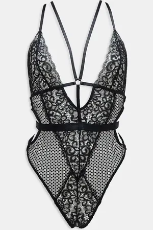 Ann Summers – Obsession – Body aus Spitze und grobem Netzstoff in mit tiefem Ausschnitt vorne, Trägerdetail und offenem Schritt