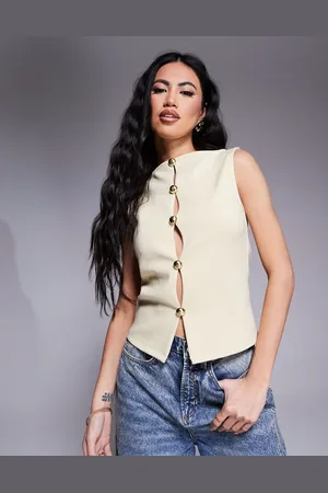 ASOS – Weste aus Interlock-Jersey in Buttermilchgelb mit goldenen Metalldetails, Kombiteil