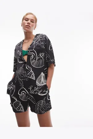 Topshop – Satin-Shorts in mit Muschelmuster, Kombiteil