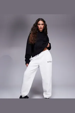 Kaiia Petite – Jogginghose in meliertem Hellgrau mit Bündchen und Logo-Stickerei