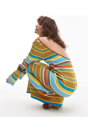 Topshop – Maxikleid aus Strick mit bunten Streifen und U-Ausschnitt hinten