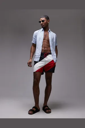 Tommy Hilfiger – Badeshorts mit diagonalem Streifen und Kordelzug