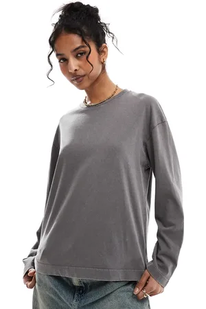 Pull&Bear – Langärmliges Oversize-Shirt in verwaschenem Dunkelgrau