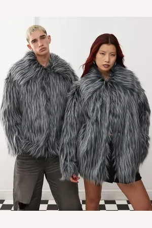 COLLUSION Unisex – Jacke aus Kunstpelz in mit farblich abgesetzten Zierstreifen