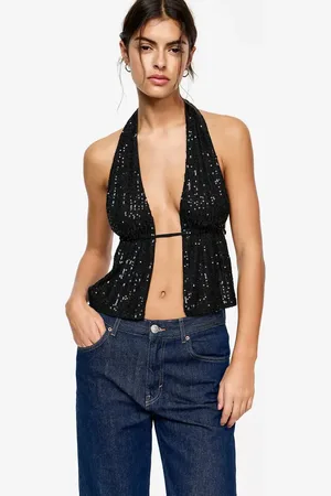 Pull&Bear – Neckholder-Oberteil in mit Pailletten