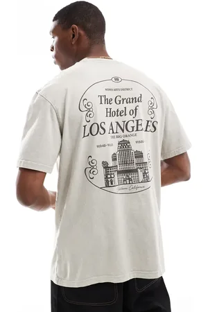 Pull&Bear – T-Shirt in Hellgrau mit „Los Angeles“-Grafikprint