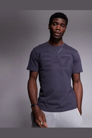 EA7 Armani – – T-Shirt in Dunkelgrau mit mittiger Logo-Prägung