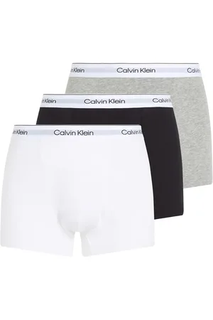 Calvin Klein – 3er-Pack Unterhosen aus Baumwollstretch in Schwarz, Weiß und Grau mit Abnähern und Logo