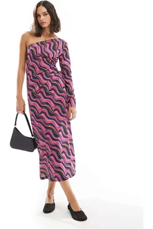 SCALPERS – Schulterfreies, buntes Lurex-Kleid