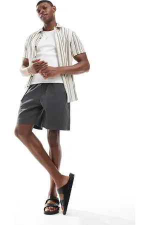 Pull&Bear – Shorts aus Leinenmix in Anthrazit