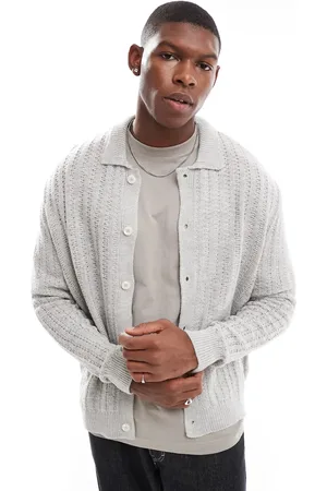 ASOS – Kastige Oversize-Strickjacke in Grau mit Kragen