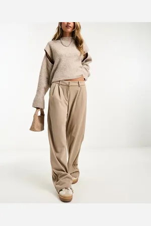 VERO MODA – Weit geschnittene Dad-Hose aus Jersey in Steinbeige