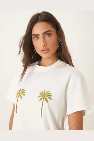 Never Fully Dressed – T-Shirt in mit Palmenstickerei auf der Brust
