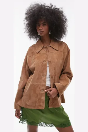 Topshop – Hochwertige Jacke aus Wildleder in Kamelbraun