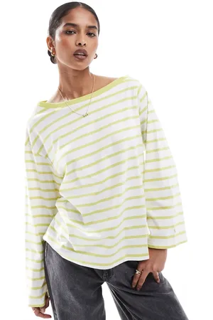 SCALPERS – Asymmetrisches, langärmliges Shirt mit limettengrünen Streifen