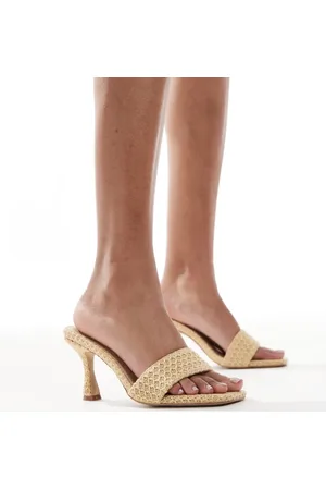 4th & Reckless – Gewebte Sandaletten in Beige mit offener Zehenpartie und mittelhohem Absatz