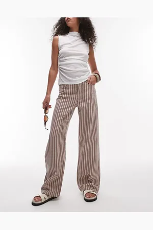 Topshop – Loose Fit Straight Jeans in Burgunderrot und Buttermilchgelb gestreift mit mittelhohem Bund