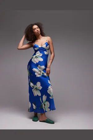 Emory Park – Camisole-Maxikleid in Kobaltblau aus Satin mit großen Blüten