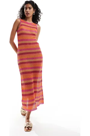 MANGO – Midikleid aus Häkelstoff in Rosa und gestreift