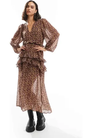 SCALPERS – Kleid in Kamelbraun mit buntem Muster