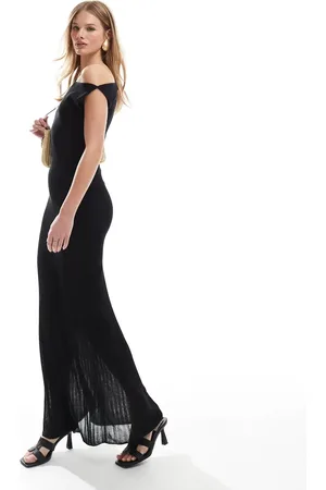 4th & Reckless – Schulterfreies Maxikleid aus feinem Rippstrick in mit transparentem Rock