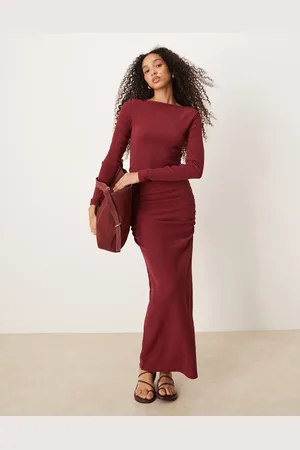 ASOS – Langärmliges, gerafftes Midikleid mit U-Boot-Ausschnitt