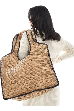 ASOS – Gehäkelte Oversize-Tragetasche aus Stroh in Natur mit Kontrastkante