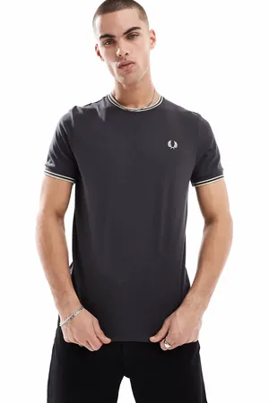Fred Perry – Dunkelgraues T-Shirt mit zwei Zierstreifen