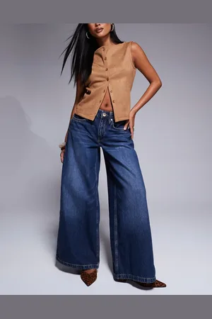 River Island Petite – Palazzo-Jeans in verwaschenem Dunkelblau