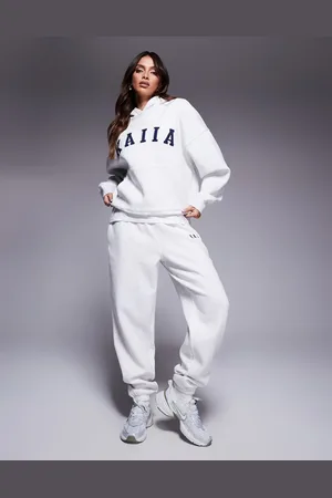 Kaiia – Jogginghose in meliertem Hellgrau mit Bündchen und Logo-Stickerei, Kombiteil