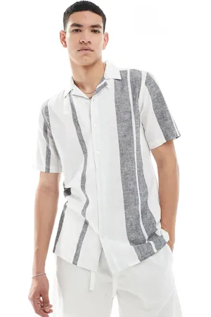 Only & Sons – Hemd aus Leinenmix mit Reverskragen und marineblauen Streifen