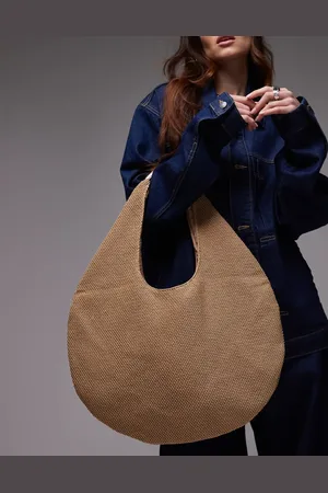Topshop – Scarlett – Strohtasche in Naturfarbe mit Metall-Tragegriff