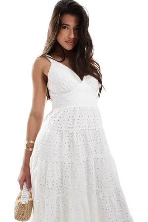 Abercrombie & Fitch – Gestuftes Maxikleid in mit Lochmuster
