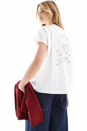 SCALPERS – T-Shirt in mit Totenkopf-Motiv mit buntem Nietenbesatz