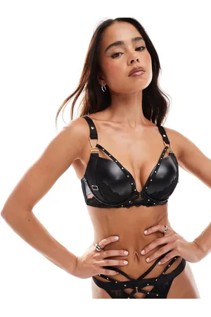 Ann Summers – Eliminating – Wattierter Kunstleder-BH in mit tiefem Ausschnitt