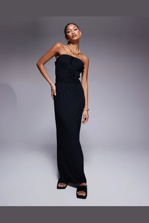 ASOS – Trägerloses Maxikleid in mit gestufter Taille und Raffung