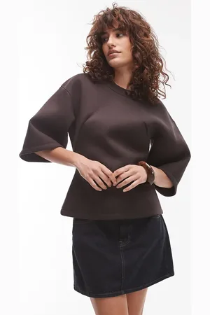 Topshop – Strukturiertes, kurzärmliges Oberteil aus Scuba-Stoff in