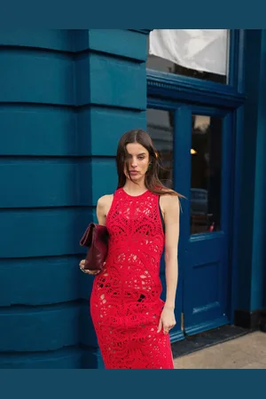 Topshop – Maxikleid aus hochwertigem Häkelstrick in