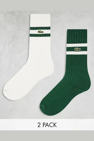 Lacoste – 2er-Pack Knöchelsocken in Weiß/ mit Zierstreifen