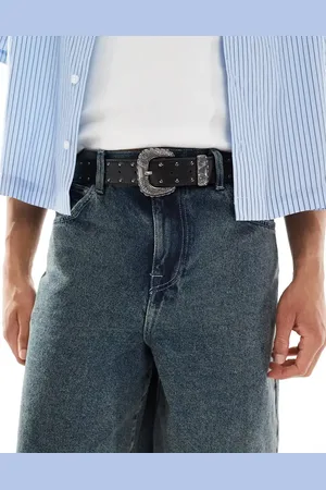 ASOS – Gürtel aus schwarzem Kunstleder im Western-Stil mit Nieten und floralen Nieten