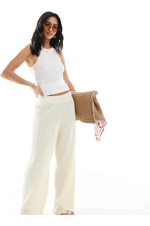 ONLY – Plissierte Hose in Buttermilch mit weitem Bein