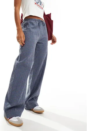 Pull&Bear – Hose in kariert mit weitem Bein und Bund mit Knöpfen
