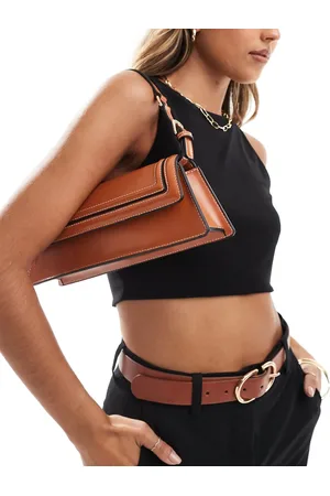 ASOS – Strukturierte, längliche Schultertasche in Hellbraun mit Kontrastnähten